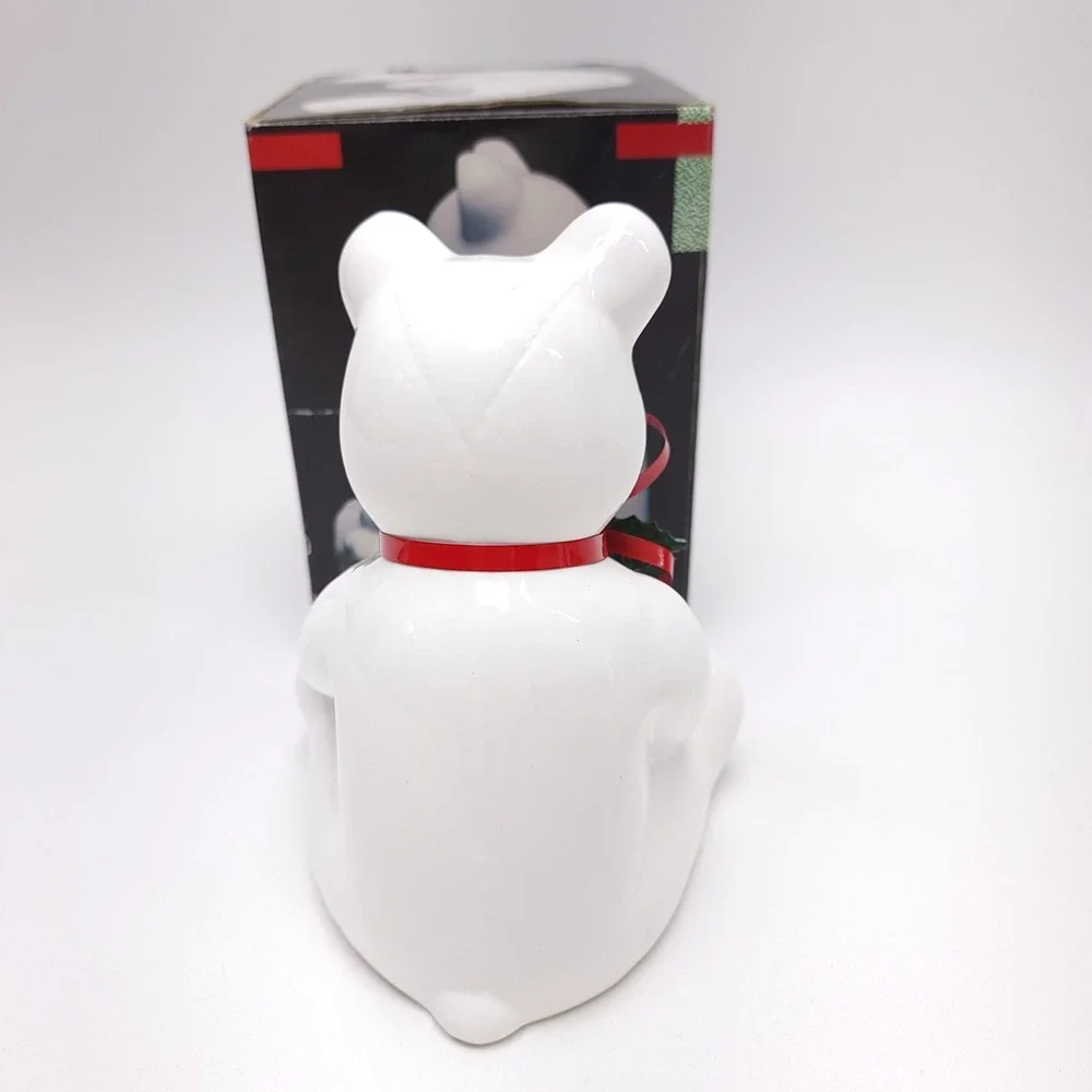 Vintage Christmas Decor Bear Ceramic Metal‎ Holly Bells Ribbon Bow Taiwan 8
